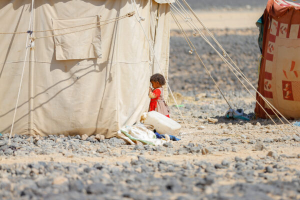 A displaced child near their camp in Marib City.