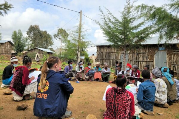 Sarah Easter, CARE Emergency Communications Officer with a CARE girls group in Ethiopia.